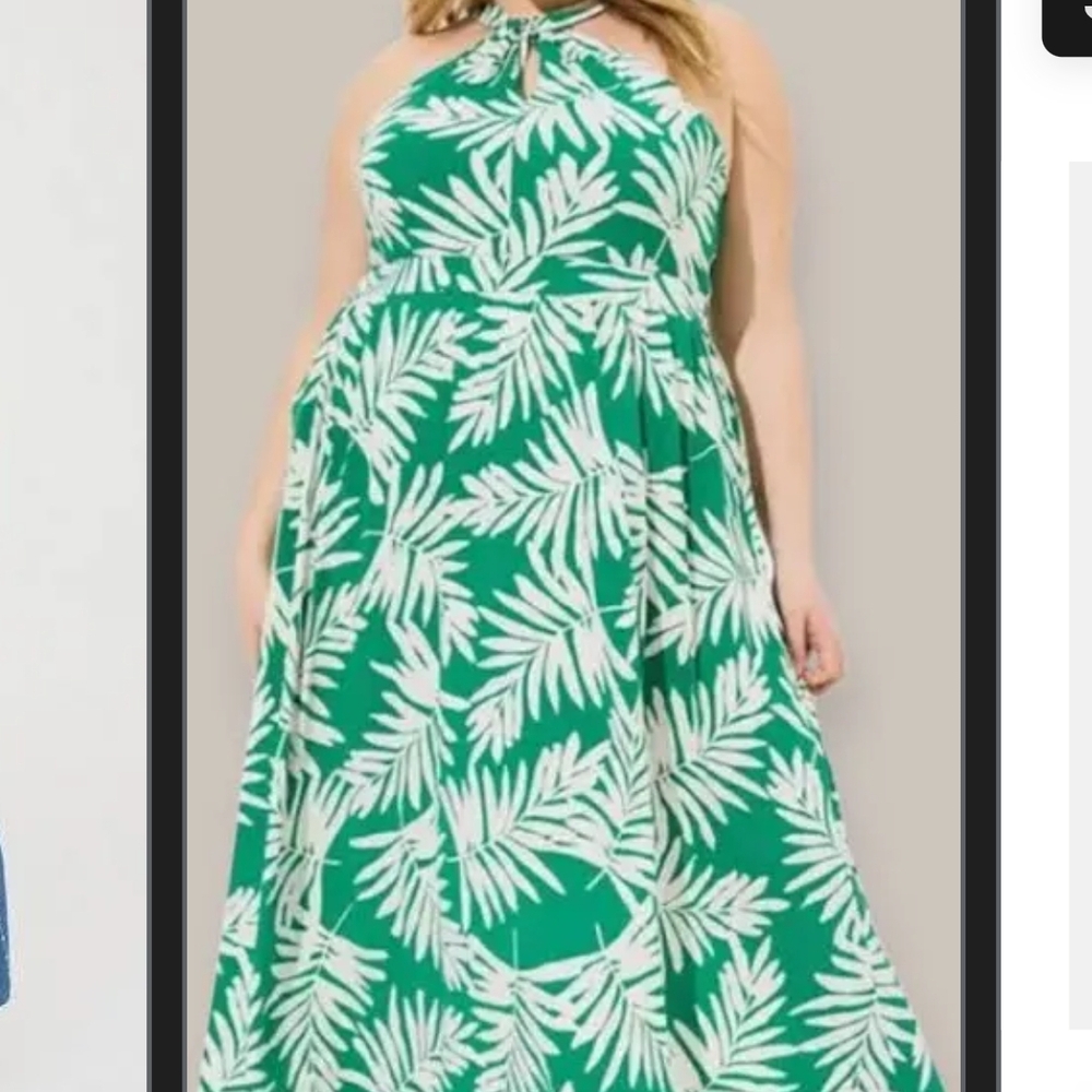 Torrid Green Leaf Print Halter Maxi Dress